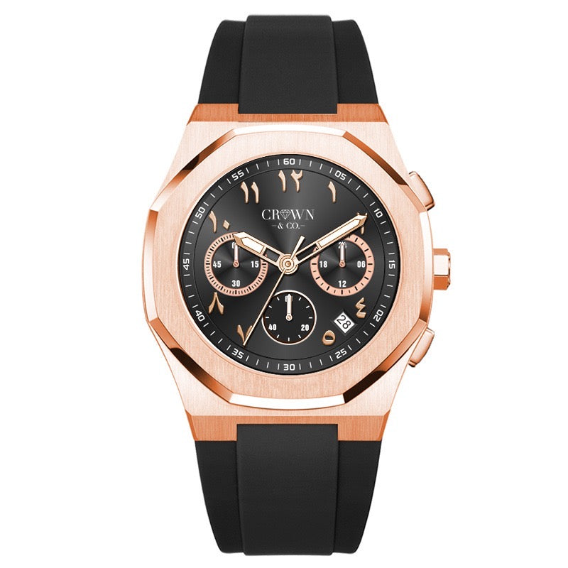 Ocho series black dial Arabic numerals 41| Black Rubber strap