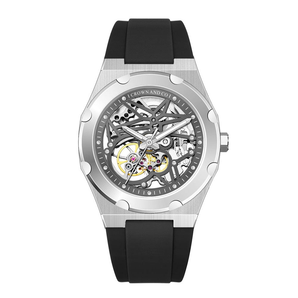 Crown Revolve skeleton grey dial 41 | Black Rubber strap