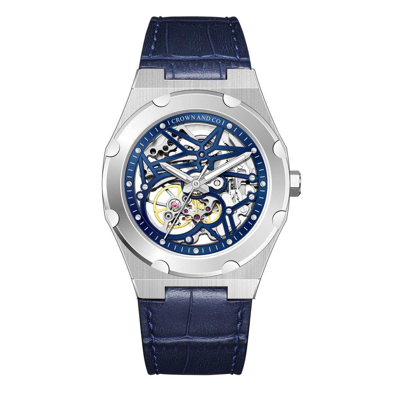 Crown Revolve skeleton blue dial 41 | Blue leather strap