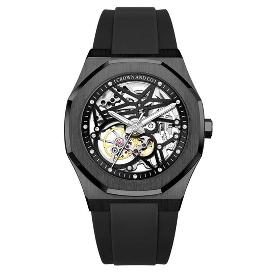 Ocho series skeleton Black 41mm | Rubber strap