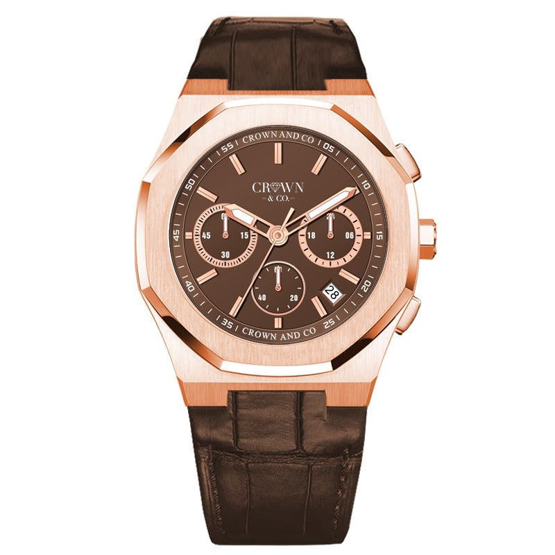 The ocho series rose gold chocolate dial 41mm | Brown leather strap