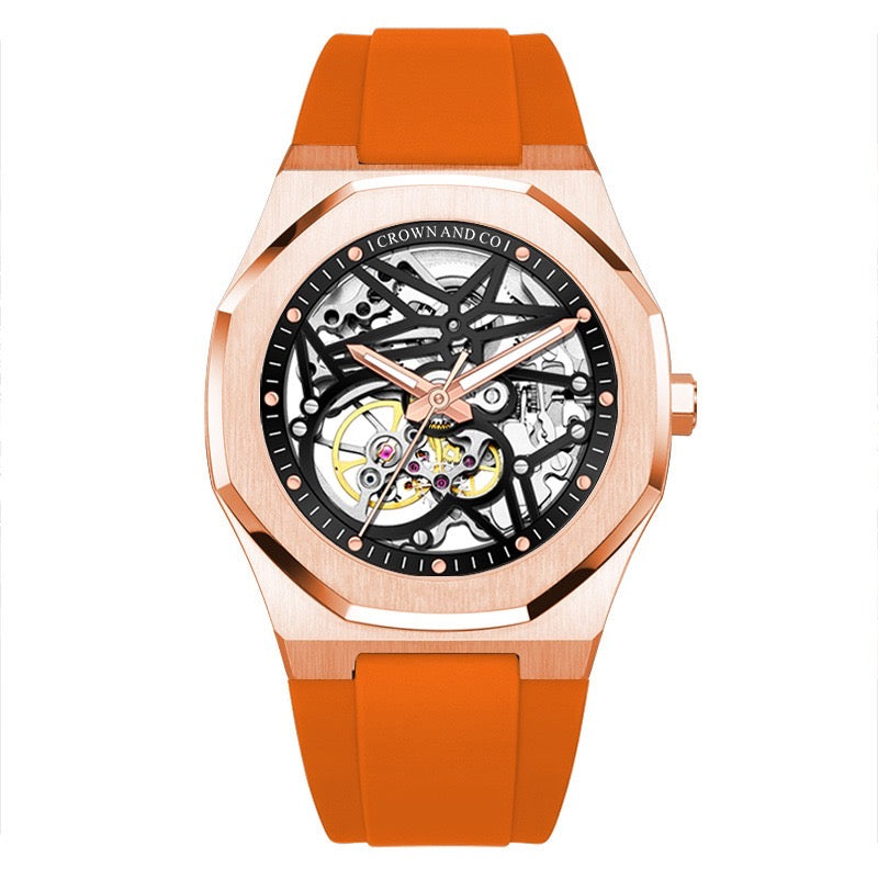 Ocho Series RG skeleton Black dial 41| Orange Rubber Strap | Due: End November 26