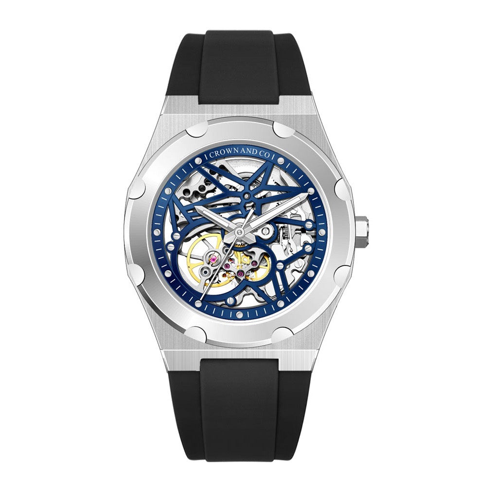 Crown Revolve skeleton blue dial 41 | Black Rubber strap