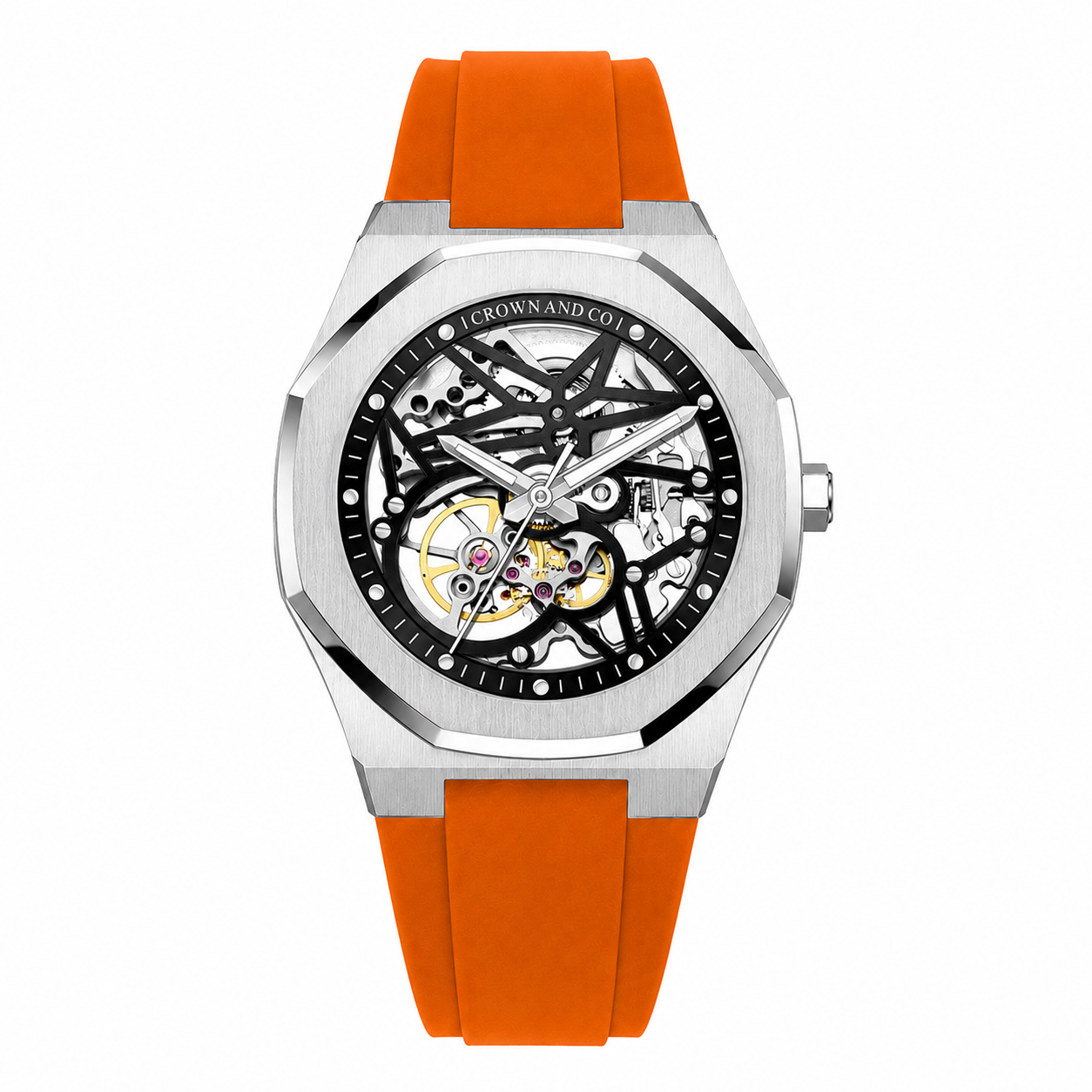 Ocho series Skeleton Black dial 41| Orange Rubber strap