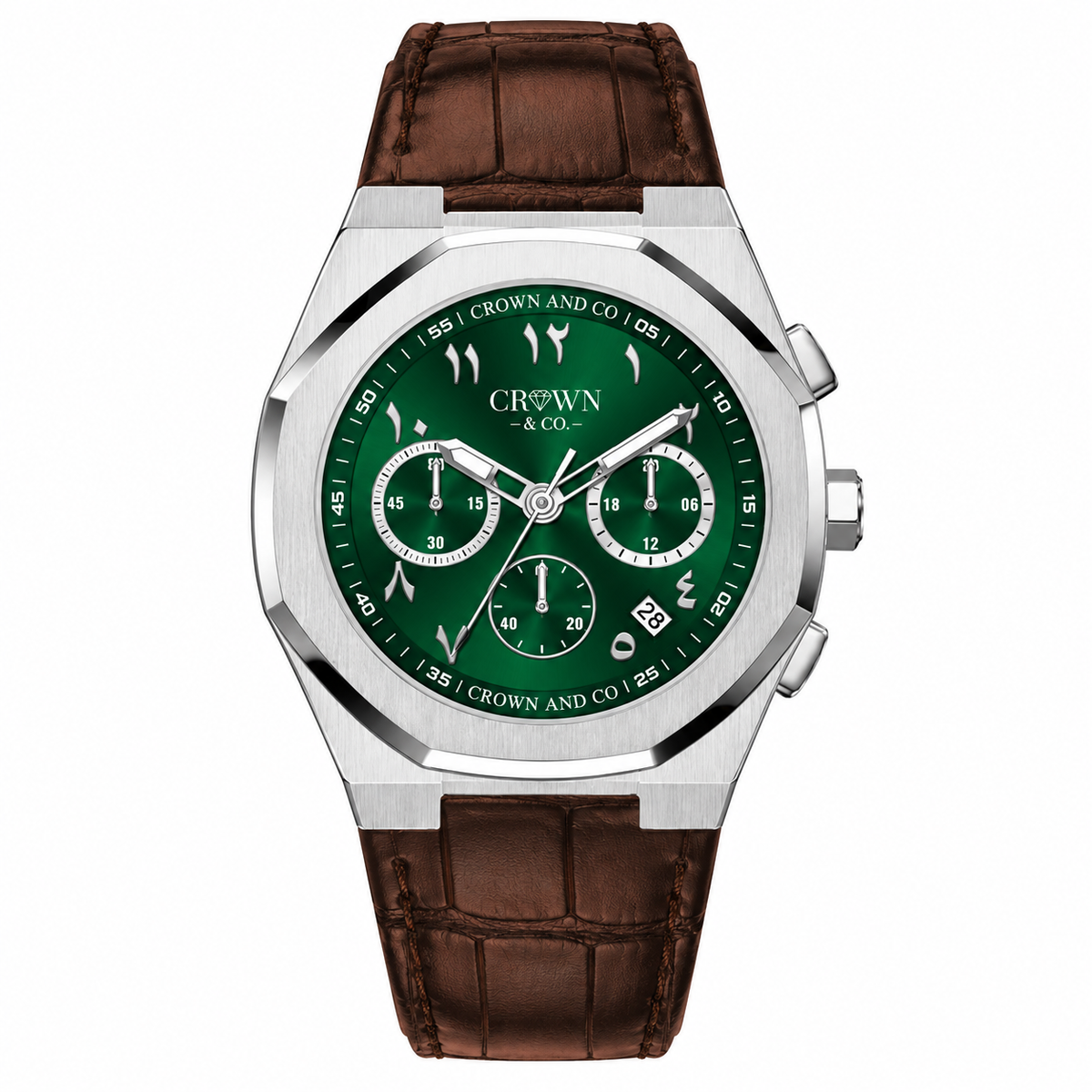 Ocho Series Emerald Arabic dial 41| Brown Leather strap