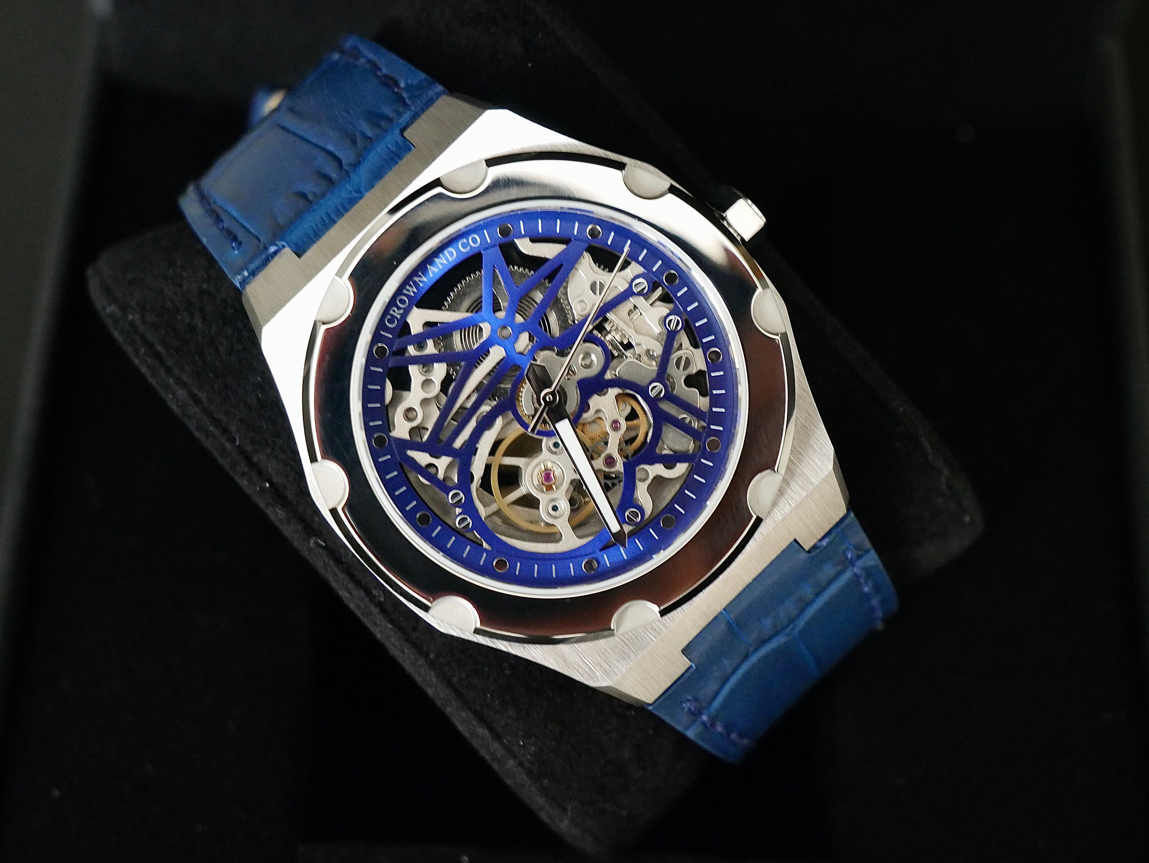 Crown Revolve skeleton blue dial 41 | Blue leather strap