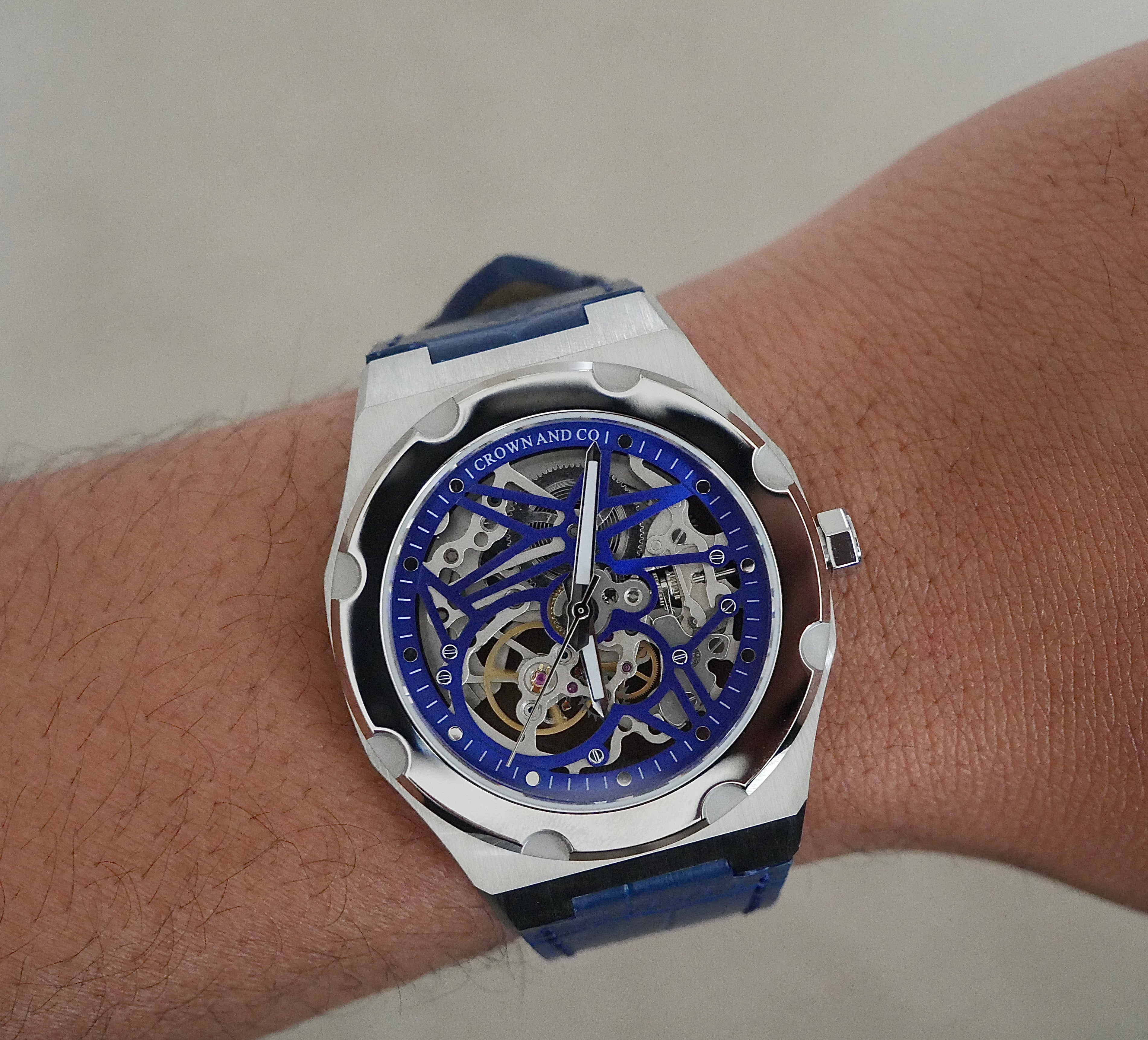Crown Revolve skeleton blue dial 41 | Blue leather strap