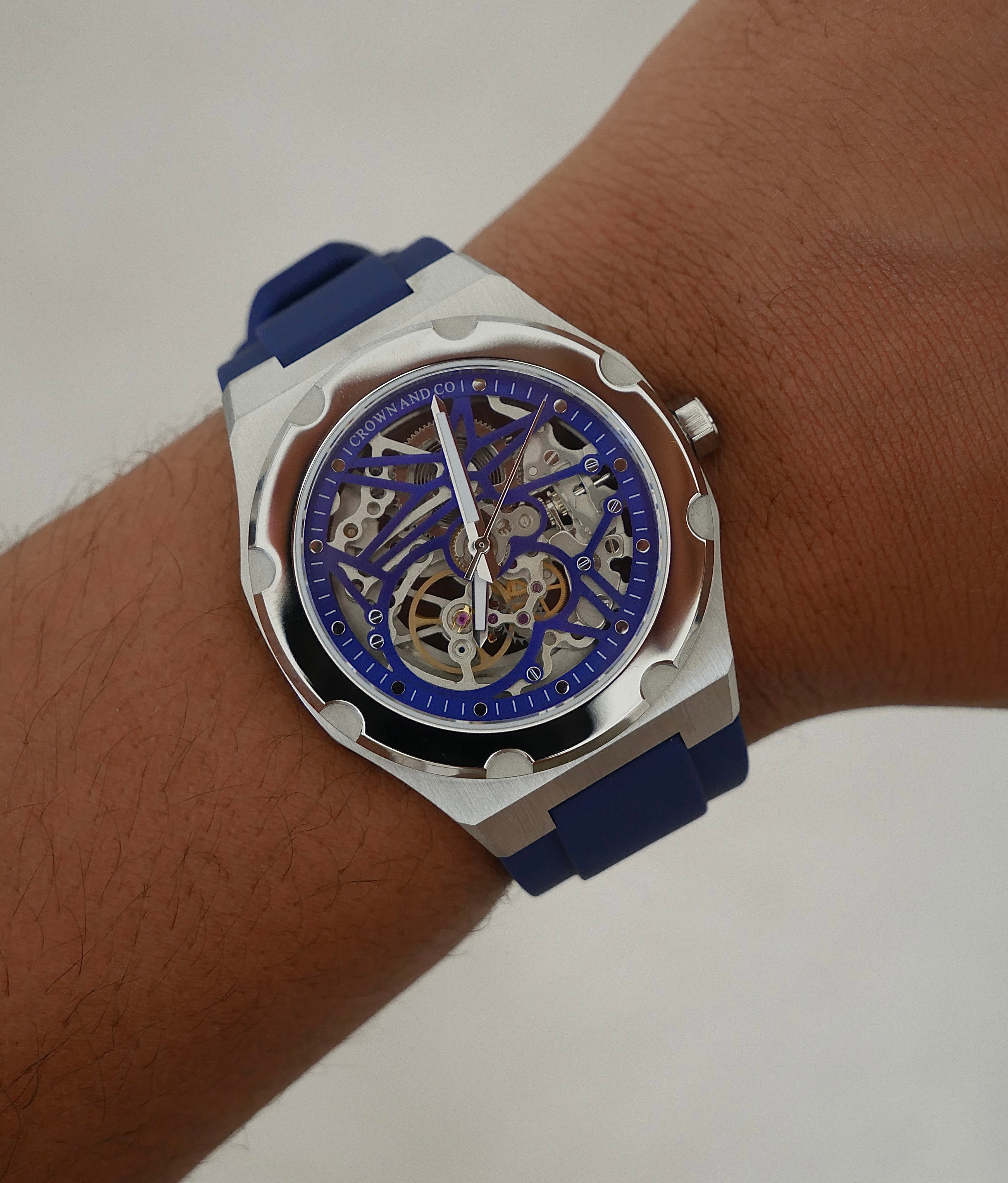 Crown Revolve skeleton blue dial 41| Blue Rubber strap