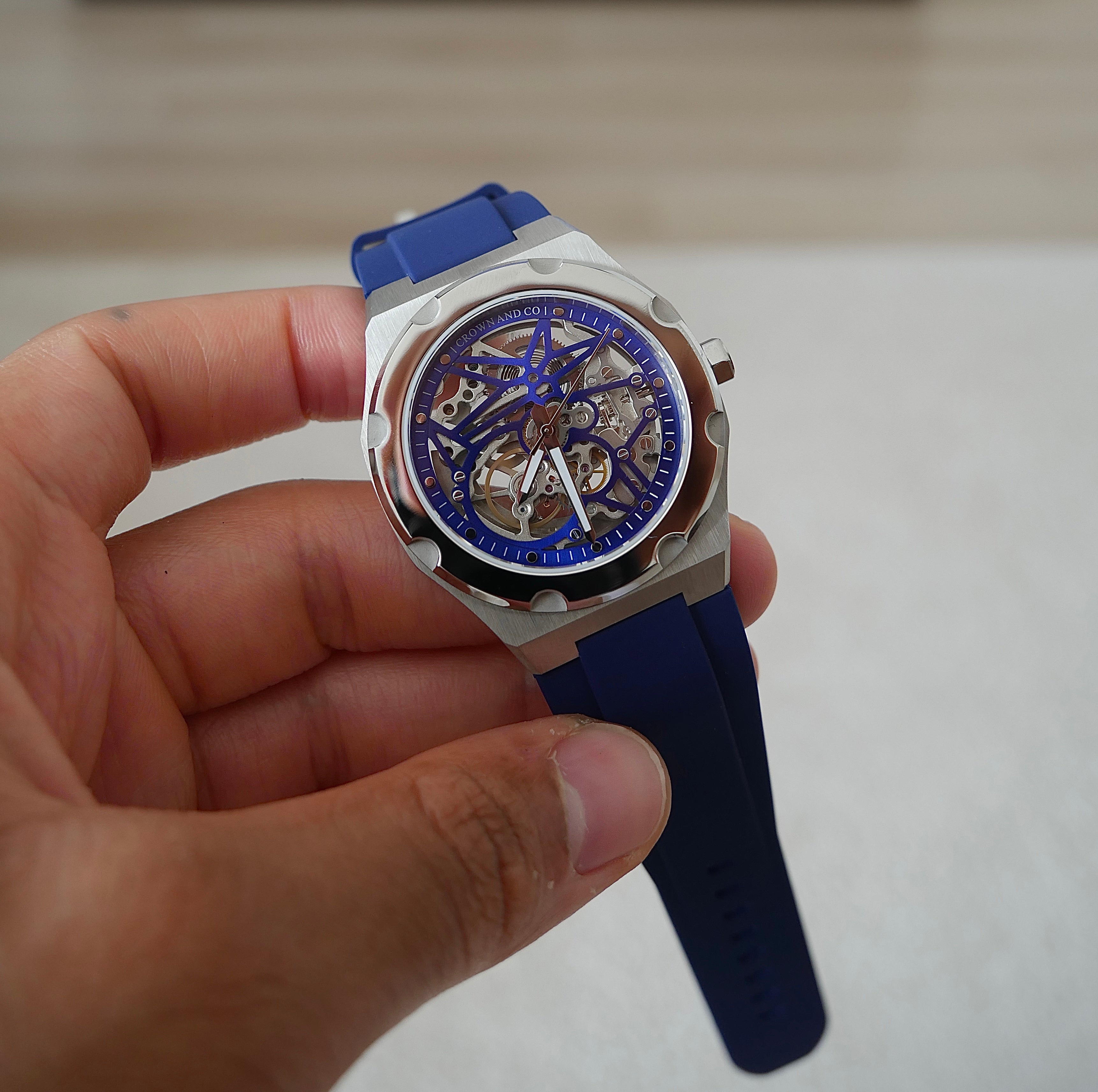 Crown Revolve skeleton blue dial 41| Blue Rubber strap