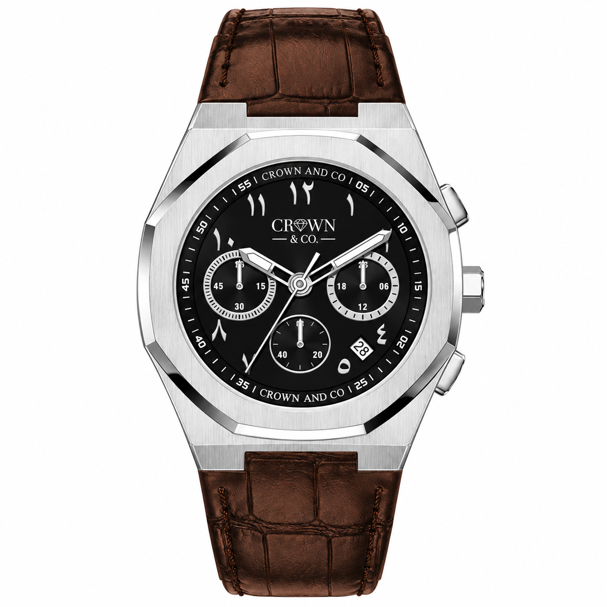 Ocho series black arabic dial 41 | Brown leather strap