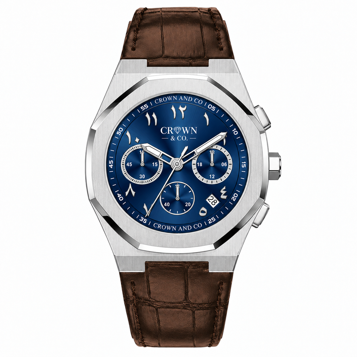 Ocho Series Arabic Navy Blue dial 41| Brown leather strap