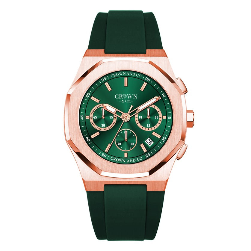 Ocho series Rose emerald dial 41| Green rubber strap