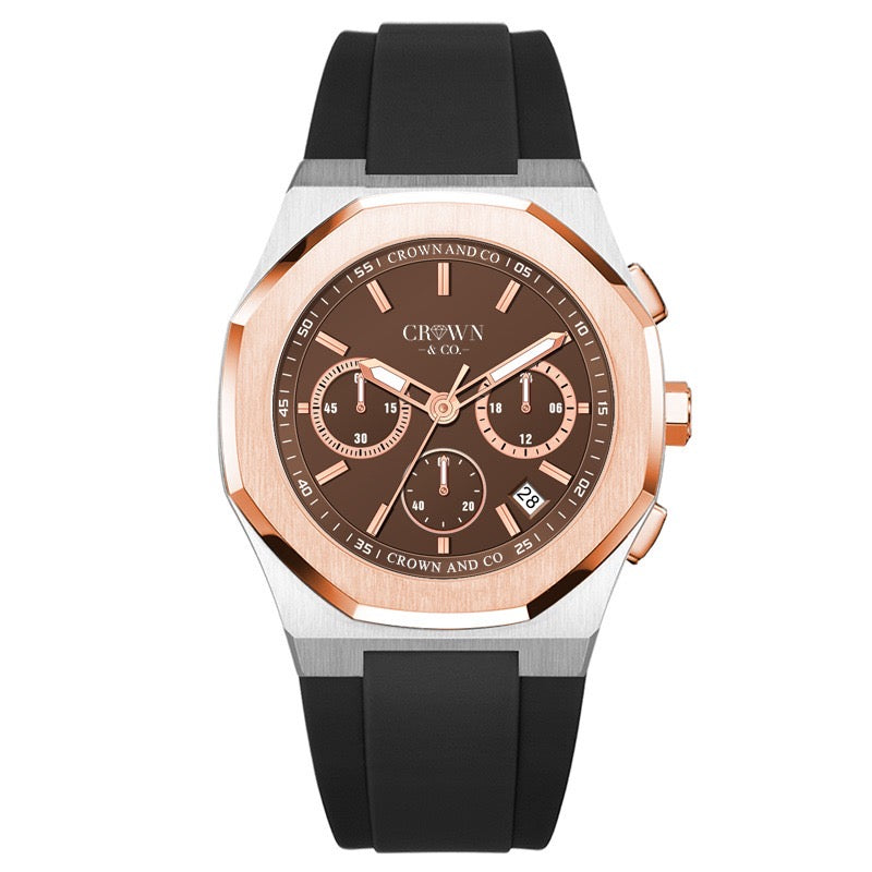 Ocho series steel and rose chocolate dial 41| Black Rubber strap