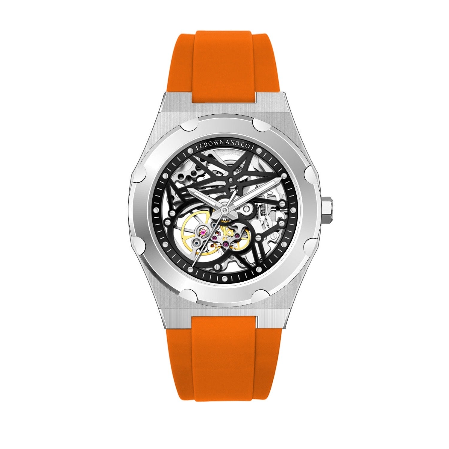Crown Revolve skeleton black dial 41 | Orange rubber strap
