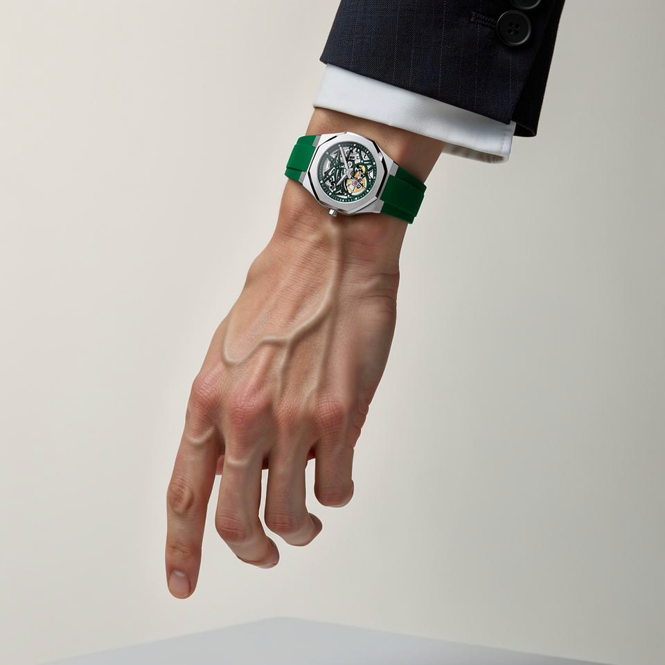 Ocho series Skeleton mud green anniversary 41| Green Rubber Strap