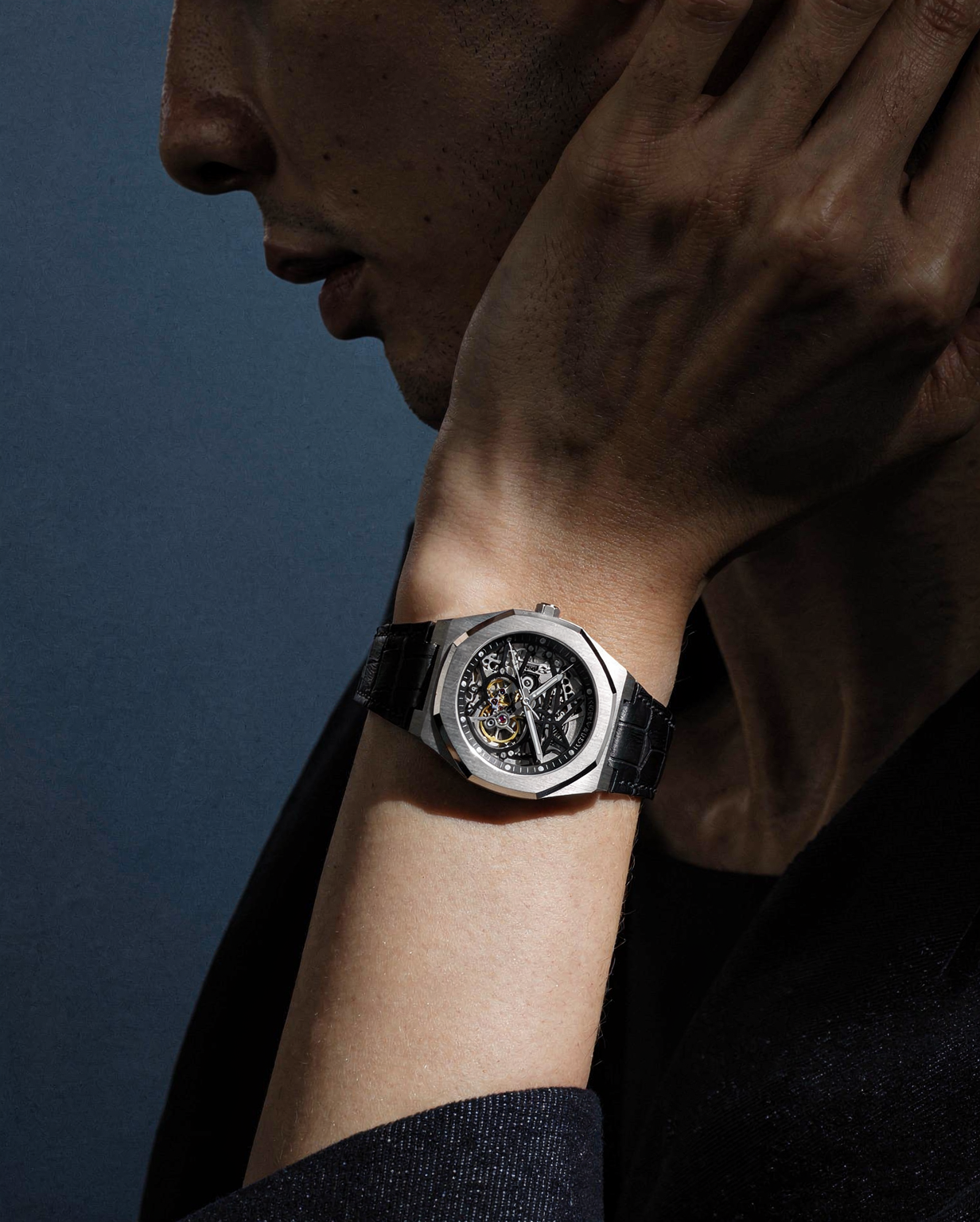 Ocho series Skeleton Black dial 41mm| Leather strap