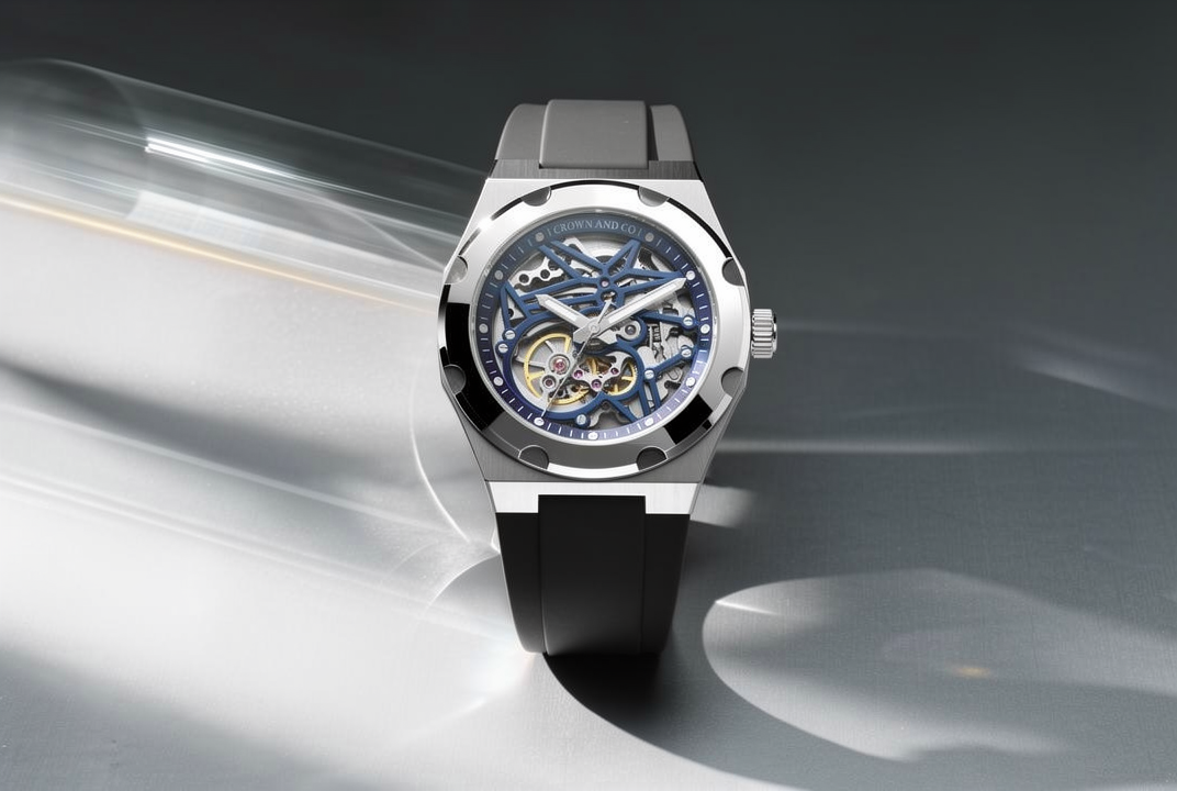 Crown Revolve skeleton blue dial 41 | Black Rubber strap