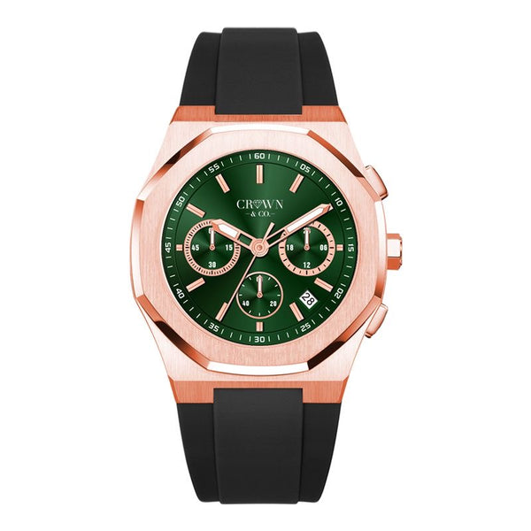 Ocho series Rose emerald dial 41| Black Rubber strap
