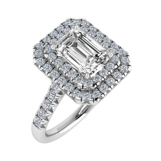 Emerald cut Diamond & Double Halo Diamond Engagement ring