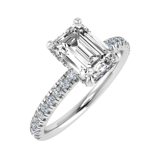 Emerald cut Diamond Ring & Diamond shoulders Engagement ring