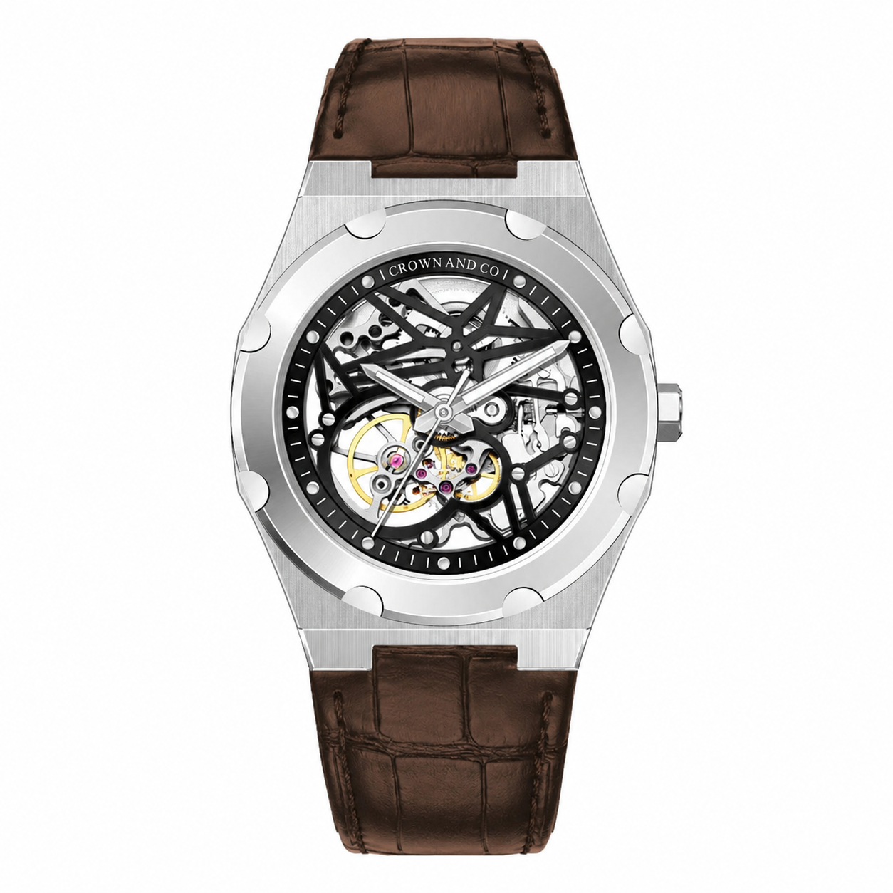 Crown Revolve Black dial 41 | Brown Leather strap
