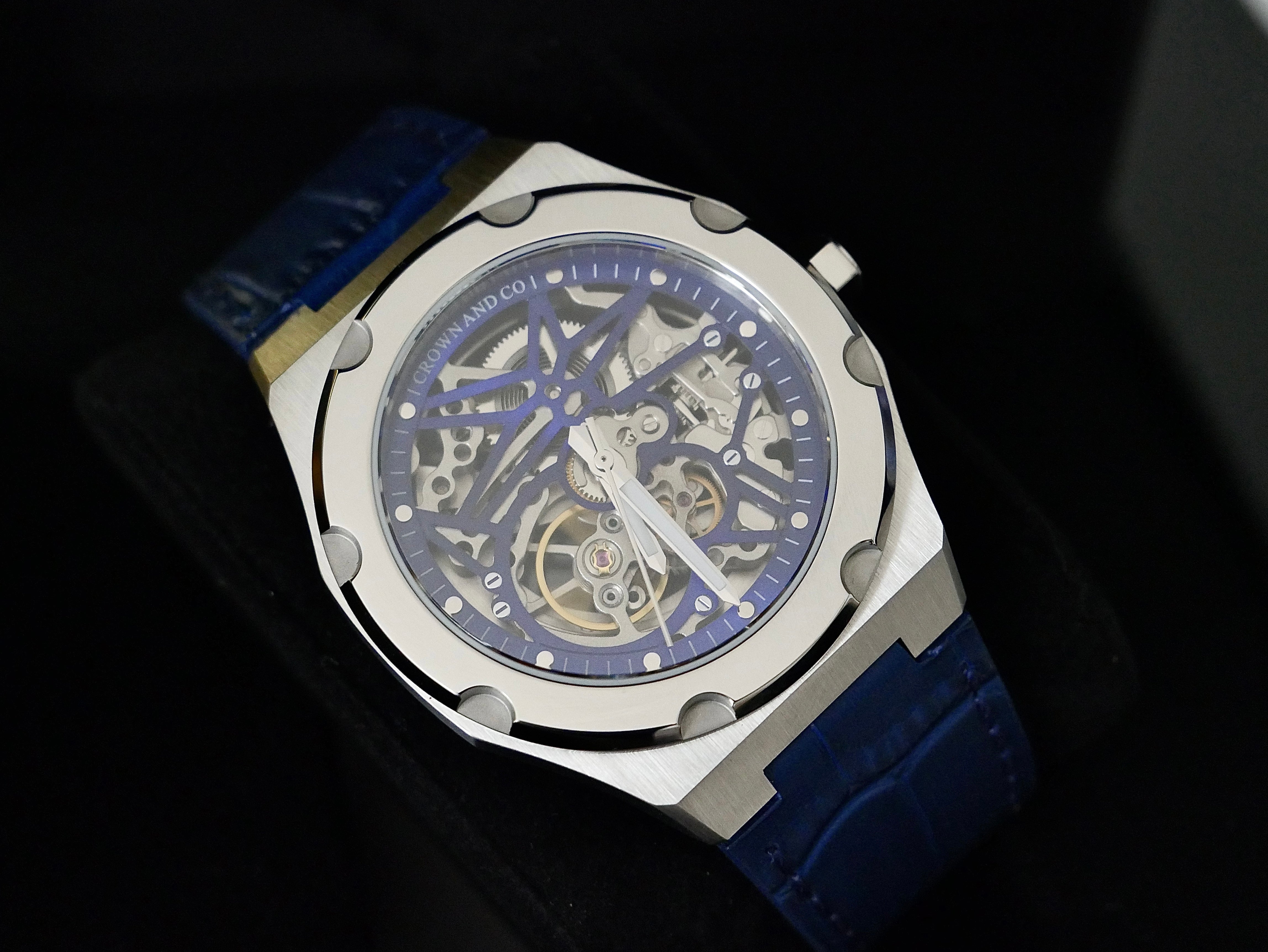 Crown Revolve skeleton blue dial 41 | Blue leather strap