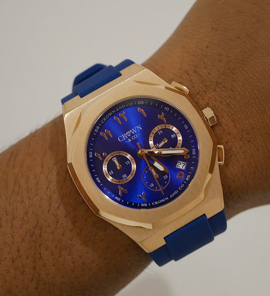 Ocho series Rose navy blue arabic dial 41mm | Blue rubber strap