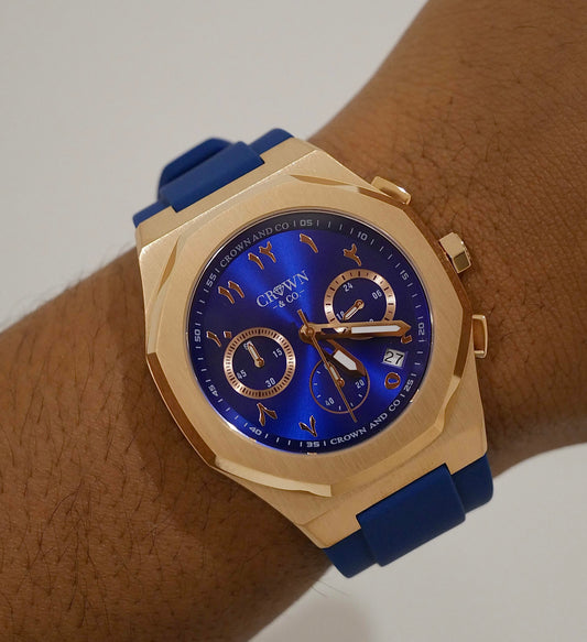 Ocho series Rose navy blue arabic dial 41mm | Blue rubber strap