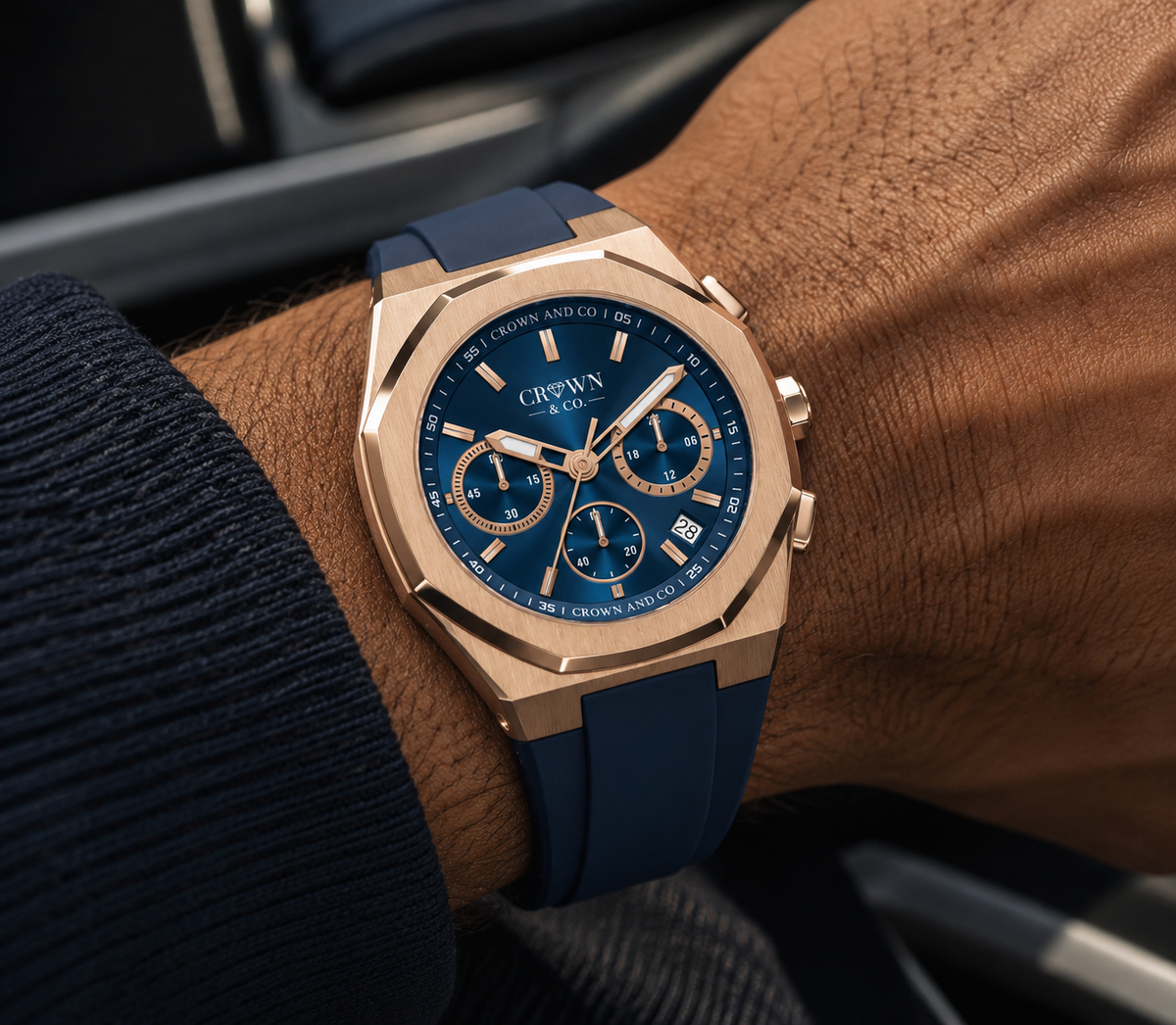 Ocho series Rose deep Blue 41mm | Blue Rubber strap