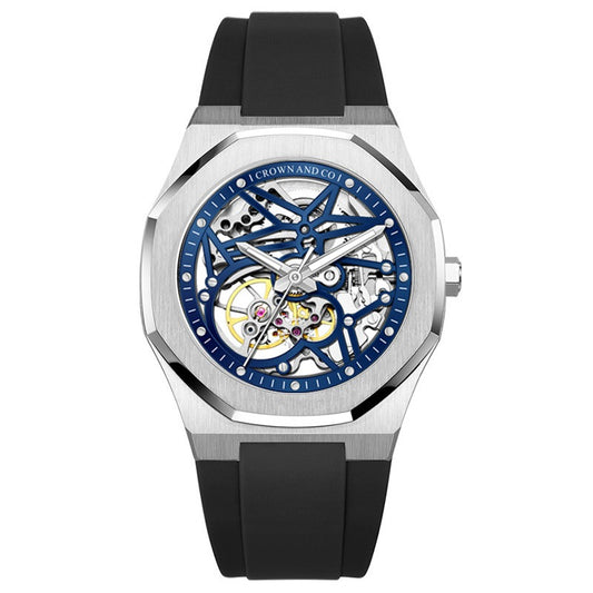 The Navy blue Skeleton 41mm | black rubber strap