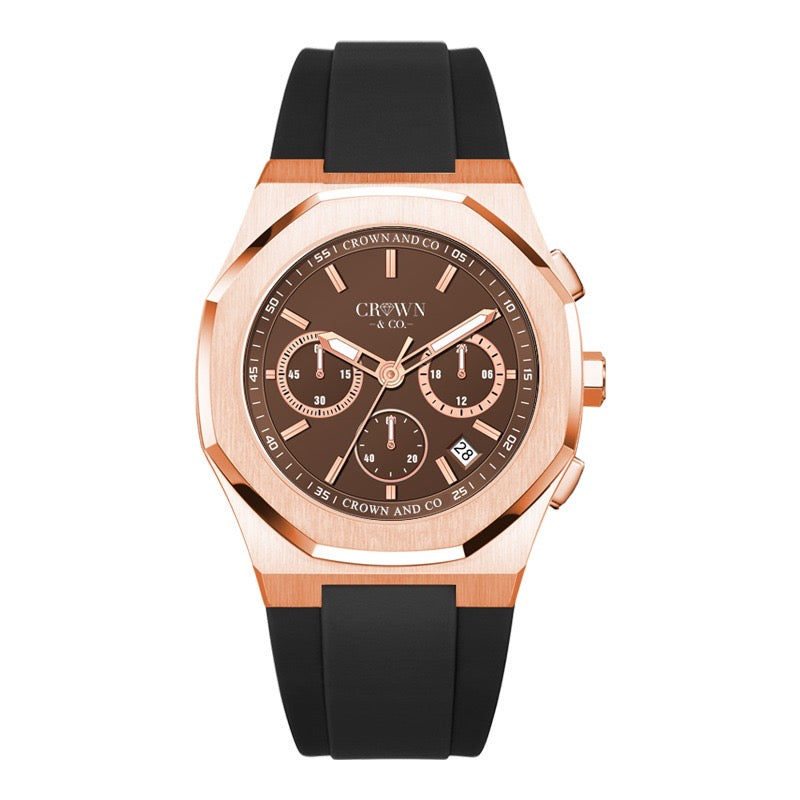 The ocho series rose gold chocolate dial 41mm | rubber strap