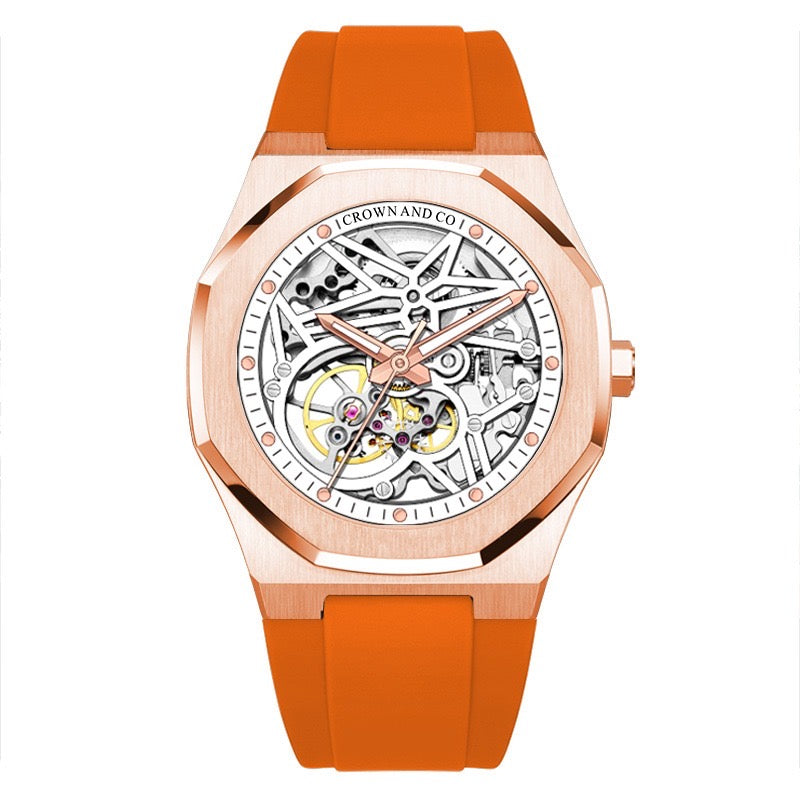 The Rose Skeleton Ocho series White dial 41 | Orange Rubber strap
