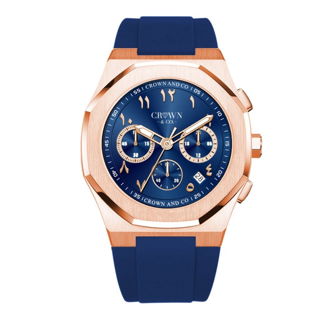 Ocho series Rose navy blue arabic dial 41mm | Blue rubber strap
