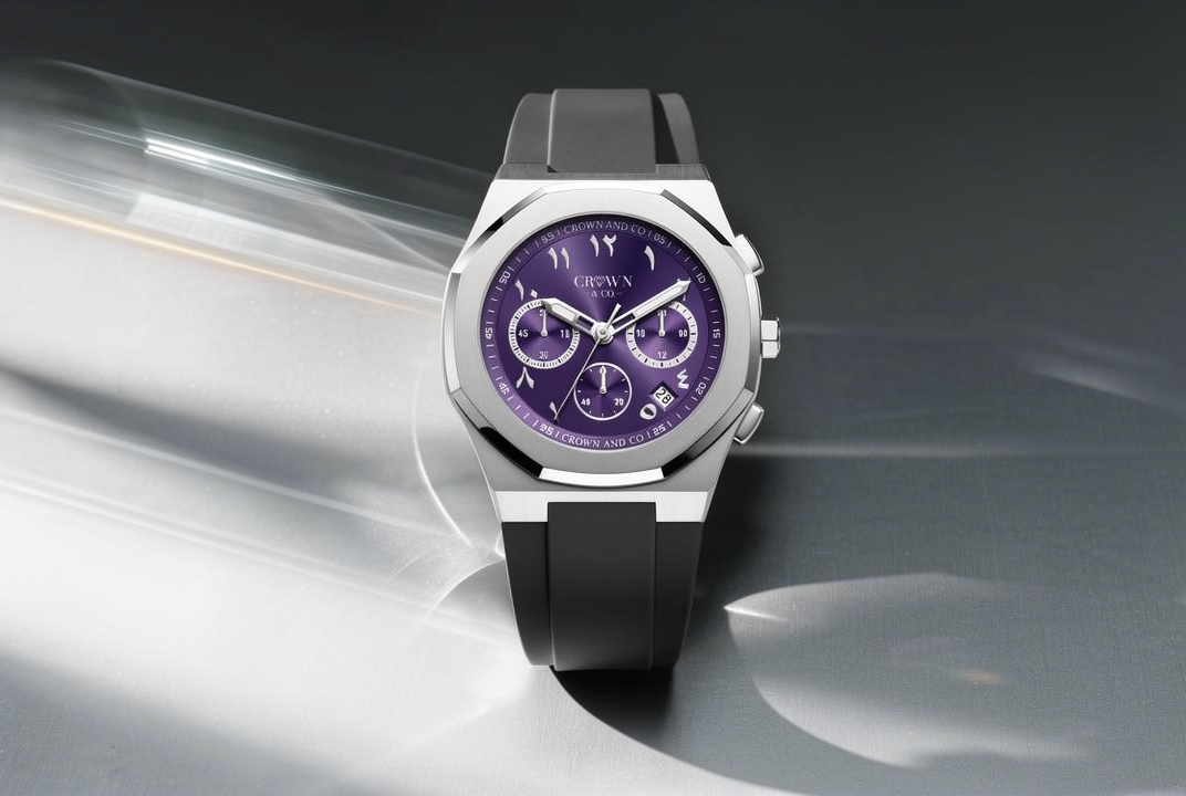 Ocho series Royal Purple Arabic dial 41| Black Rubber strap